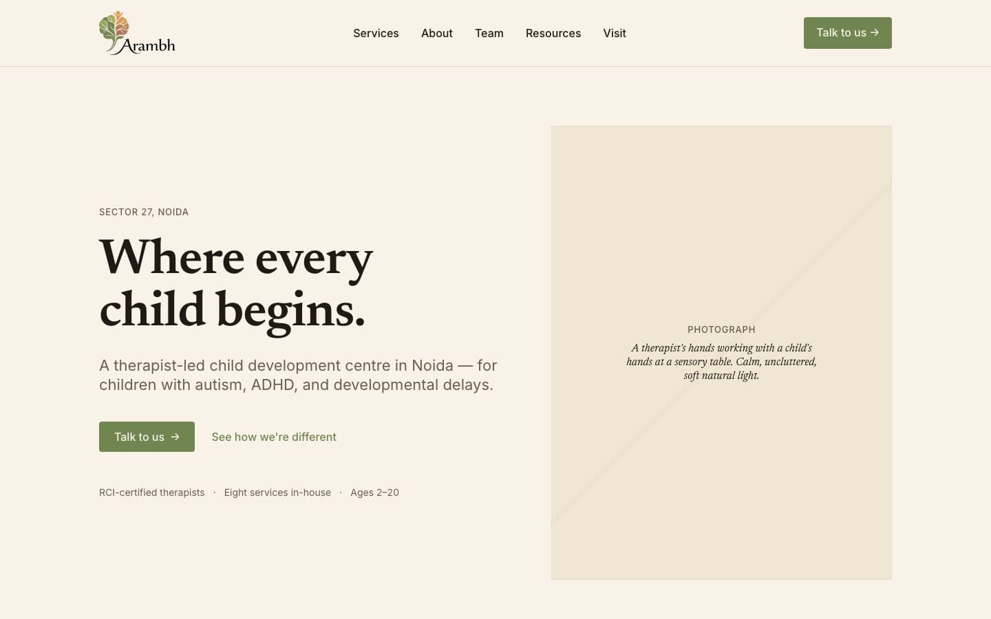 Arambh website homepage